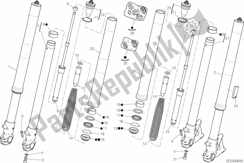 All parts for the Front Fork of the Ducati Scrambler Desert Sled USA 803 2019